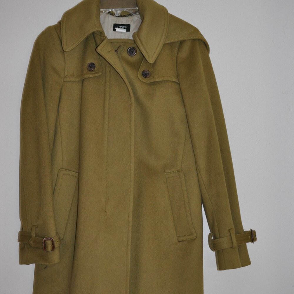 J Crew green wool pea coat with hood size 2